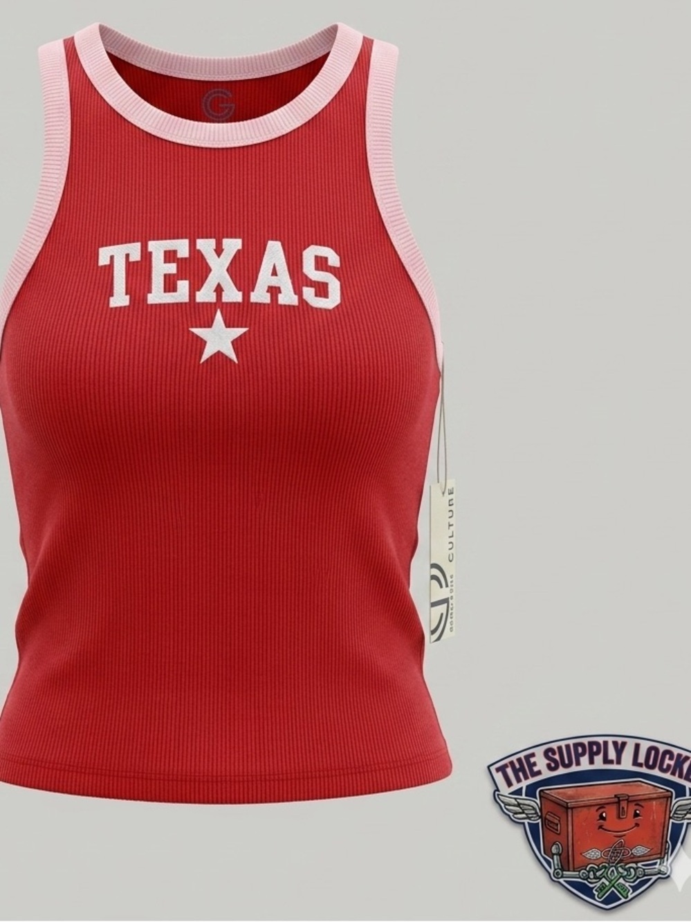 Social Culture Texas Ribbed Tank Top Youth Large Red Pink Trim NWT